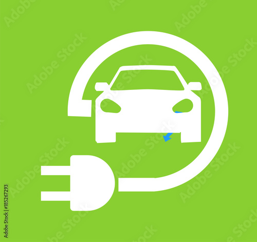 Electric car in refill icon vector. Electric refueling. Eco transportation