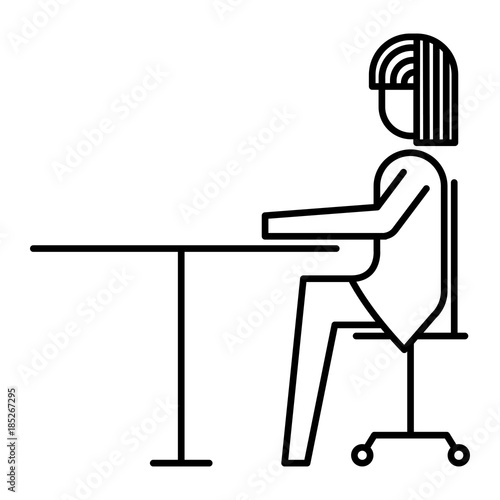 businesswoman sitting in chair desk office work vector illustration   thin line design