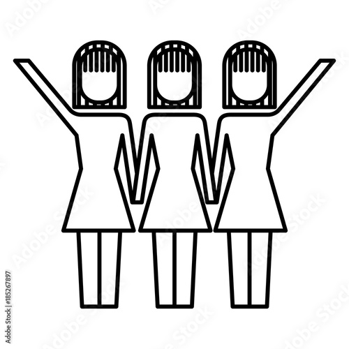 three women holding hands teamwork successful vector illustration outline image