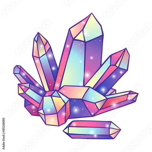 Crystals druse isolated on white background hand drawn vector illustration. Patch, sticker or print design
