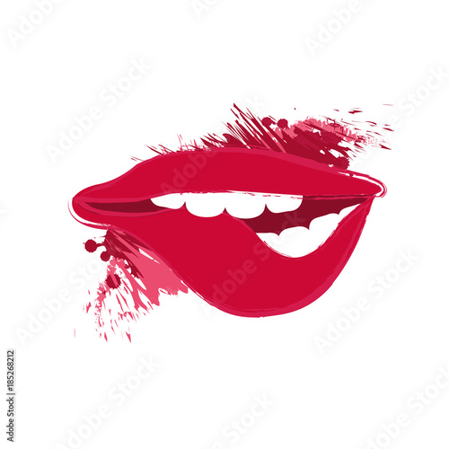 Biting Beautiful woman's lips teeth