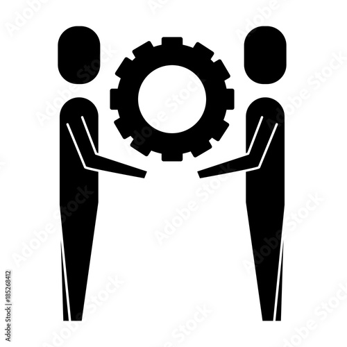 two businessmen holding gear teamwork concept vector illustration pictogram pictogram