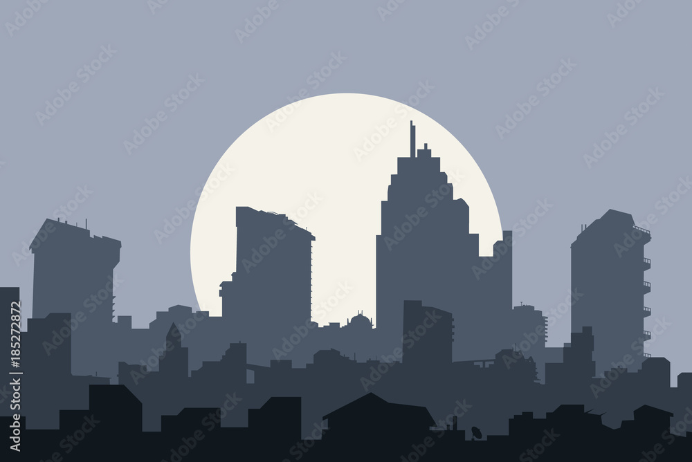 Night Moon & City Skyline
