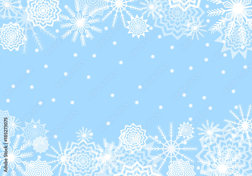 Blue falling snow background.  Snowflakes abstract. Winter thunder. Vector illustration