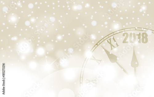 Golden New Year and Christmas 2018 concept with vintage clock in white style. Vector illustration