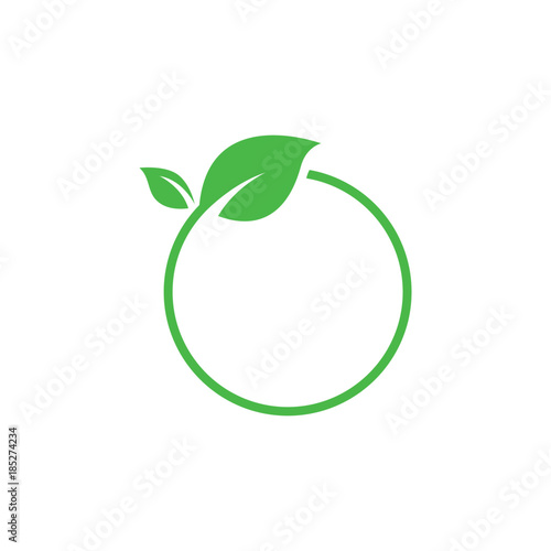 Green and leaf logo design vector template, circle and leaf photo