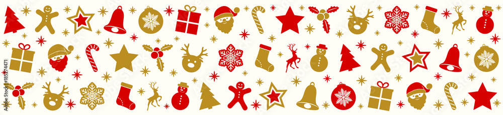 Fototapeta premium Panoramic banner with Christmas elements. Vector.