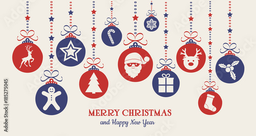 Christmas card with decorations and wishes. Vector.