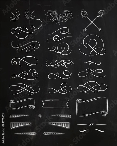 Calligraphic vintage graphic elements chalk