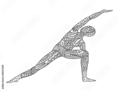 Graphic vector illustration of a woman doing Yoga, sitting in Extended Side Angle Pose