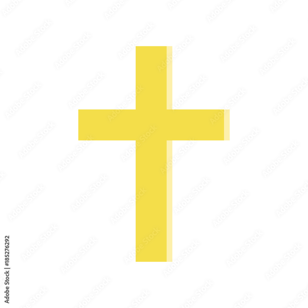 Golden cross in flat style. Symbol of Roman catholic church. Simple religious icon. Vector design element for mobile app, website or infographic