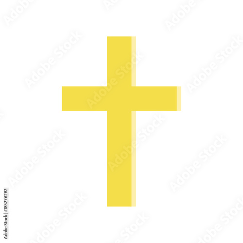 Golden cross in flat style. Symbol of Roman catholic church. Simple religious icon. Vector design element for mobile app, website or infographic
