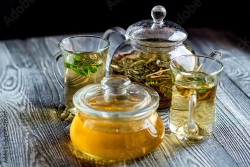 Herbal tea with honey and mint leaves