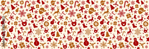 Panoramic seamless pattern with Christmas decorations. Vector.