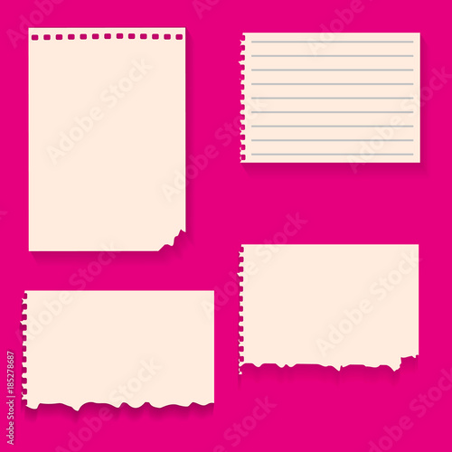 Set of various ripped note paper. Vector illustration