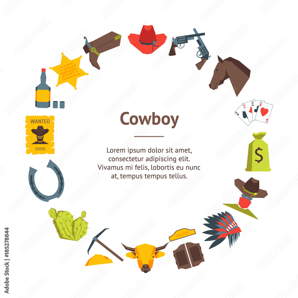 Cartoon Cowboy Banner Card Circle. Vector Cartoon Cowboy Banner Card Circle. Vector