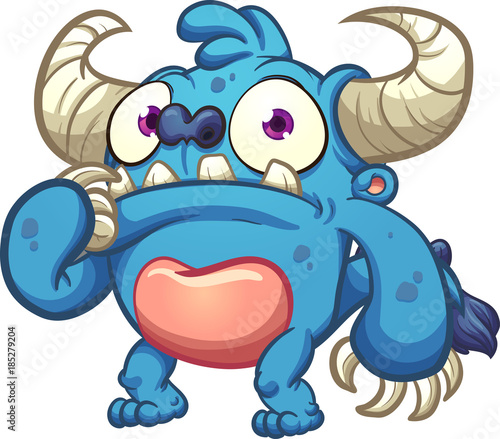 Blue cartoon monster with worried face. Vector clip art illustration with simple gradients. All in a single layer.  