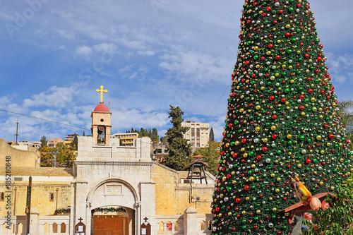 Bild auf Leinwand Greek Orthodox Church of the Annunciation and Christmas tree in Nazareth, Israel