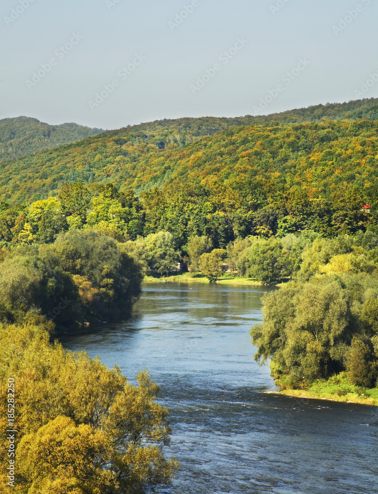 San river in Sanok. Subcarpathian voivodeship. Poland
