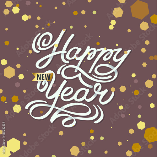 Happy new year vector shine brown poster lettering