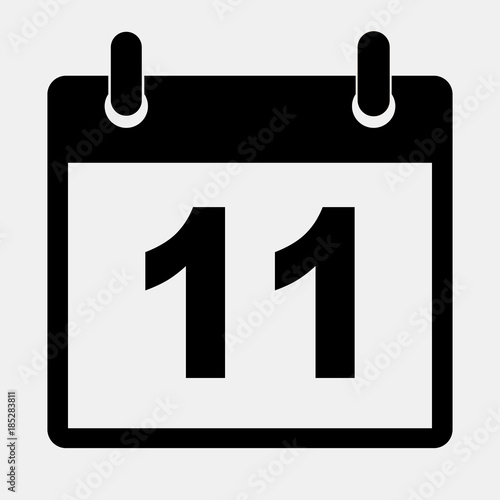 Simple black calendar icon with 11 date. Vector illustration