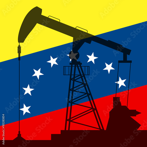 Oil pump on background of flag of Venezuela. Vector illustration