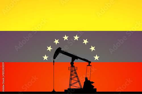 Oil pump on background of flag of Venezuela. Vector illustration