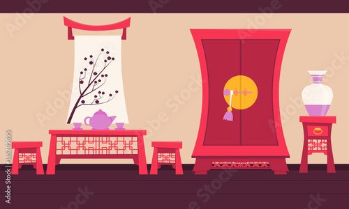 Interior Ancient China. Flat design. Vector illustration
