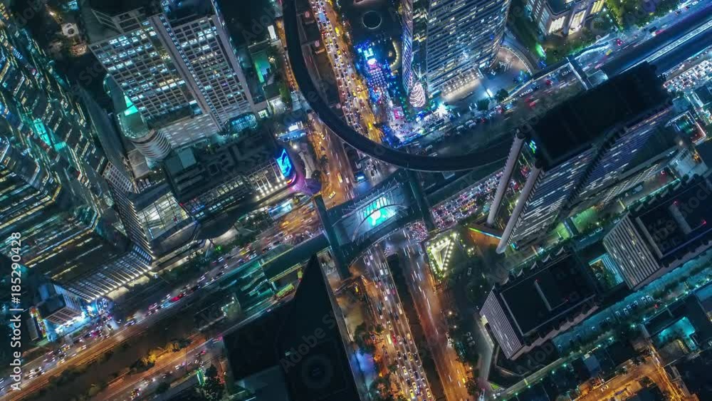 Time lapse,Hyperlapse ,Of traffic on city streets at night. Aerial view and top view of traffic on freeway, 4K. Time lapse,Hyperlapse ,Of traffic on city streets at night. Aerial view and top view of traffic on freeway, 4K.