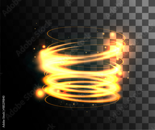 Golden vector light effects glowing light rings with particles decoration isolated on the transparent background website page and mobile app design