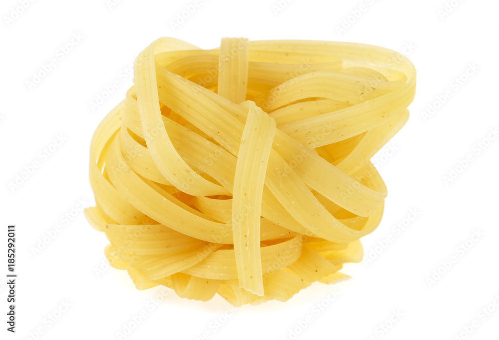 Fettuccine nests pasta on a white background