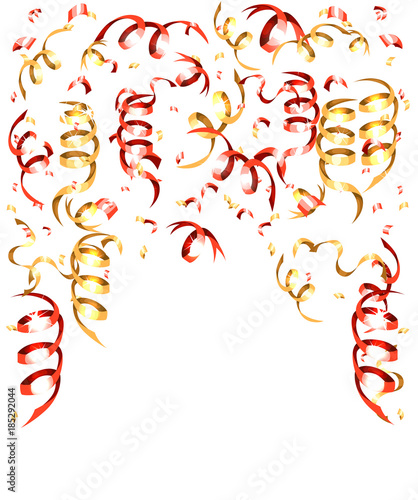 Falling colorful confetti and colorful ribbons christmas decorations isolated on the wnite background website page and mobile app design