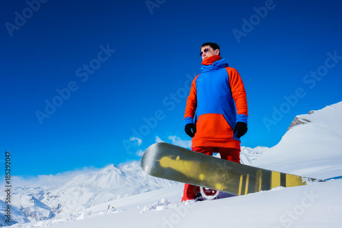 Stylish athlete snowboarder