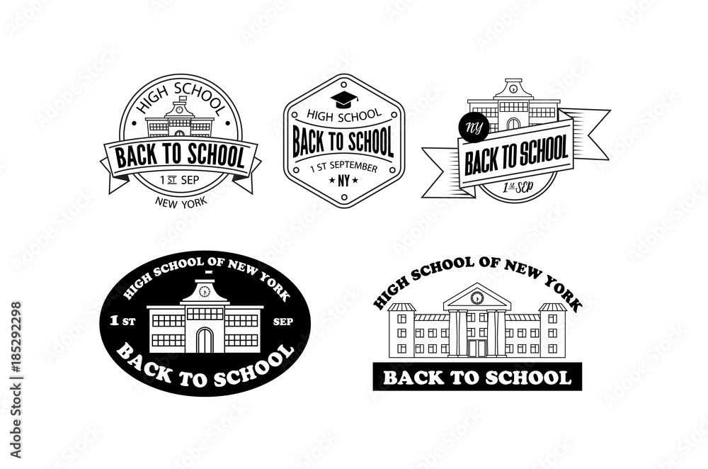  Flat style logo collection to school theme. Vector illustration.