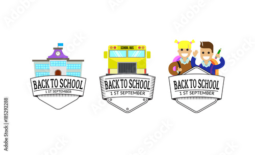Flat style logo collection to school theme. Vector illustration.