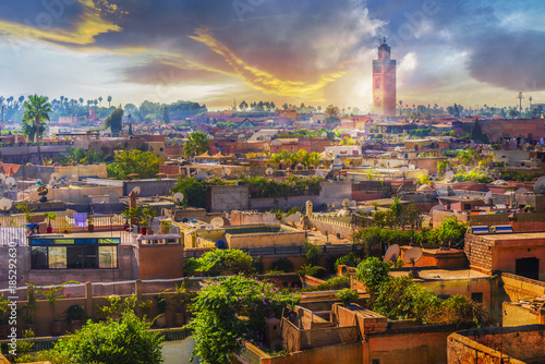 Panoramic views of marrakech medina, Morocoo photo