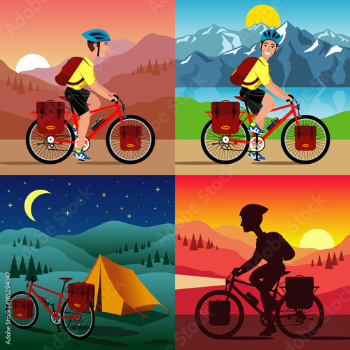 vector illustration of the bicycle touring