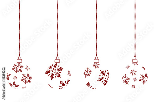 christmas balls white with red snowflakes