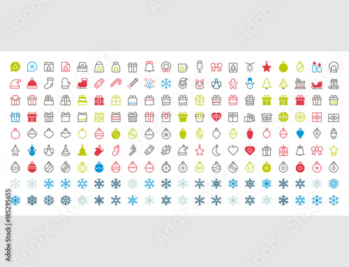 Merry Christmas Pixel Perfect Big Set 180 icons Well-crafted Vector Thin Line Icons 48x48 Ready for 24x24 Grid for Web Graphics and Apps. Simple Minimal Pictogram