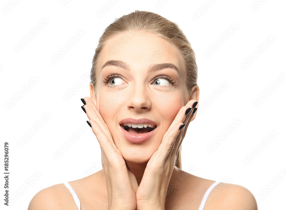 Beautiful woman with long eyelashes on white background Beautiful woman with long eyelashes on white background