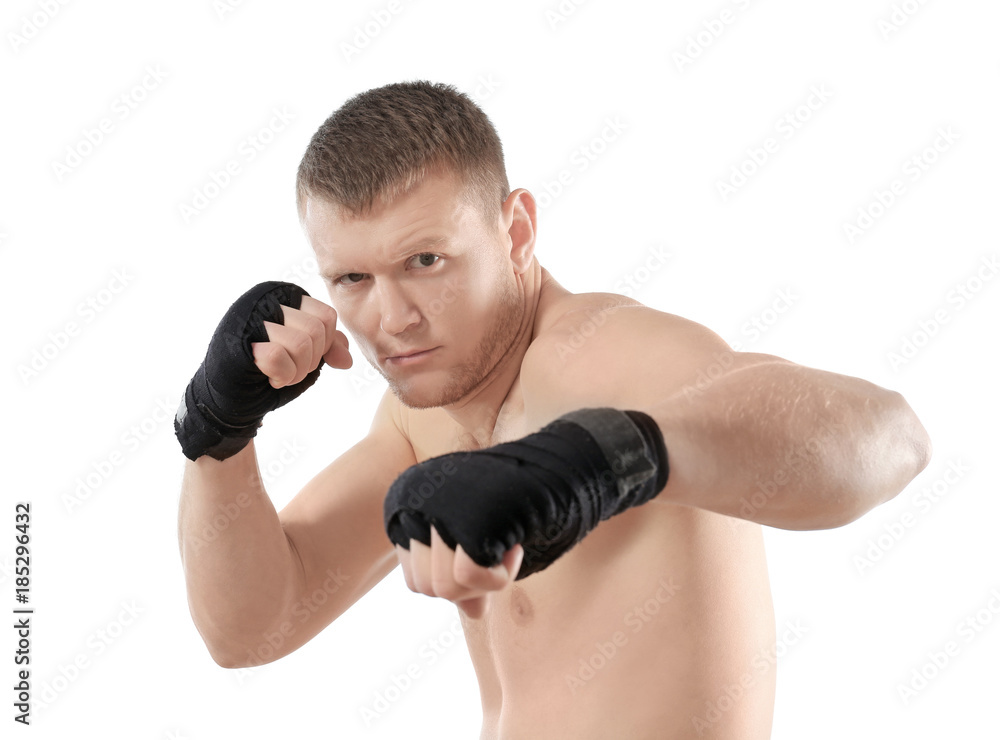 Attractive young boxer on white background Attractive young boxer on white background