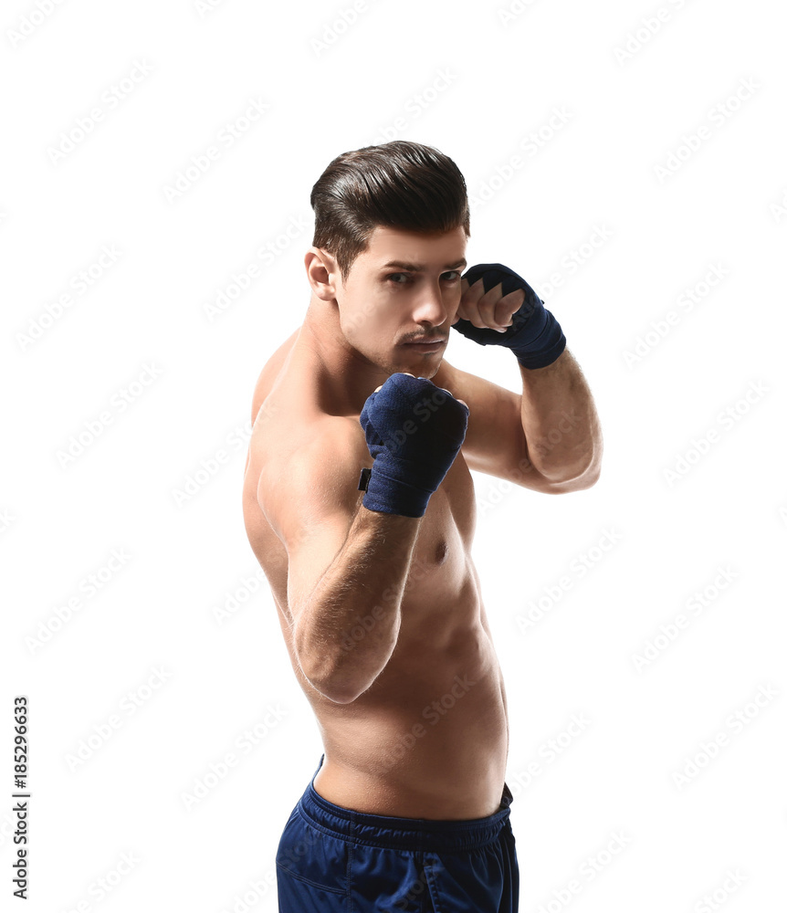 Attractive young boxer on white background Attractive young boxer on white background