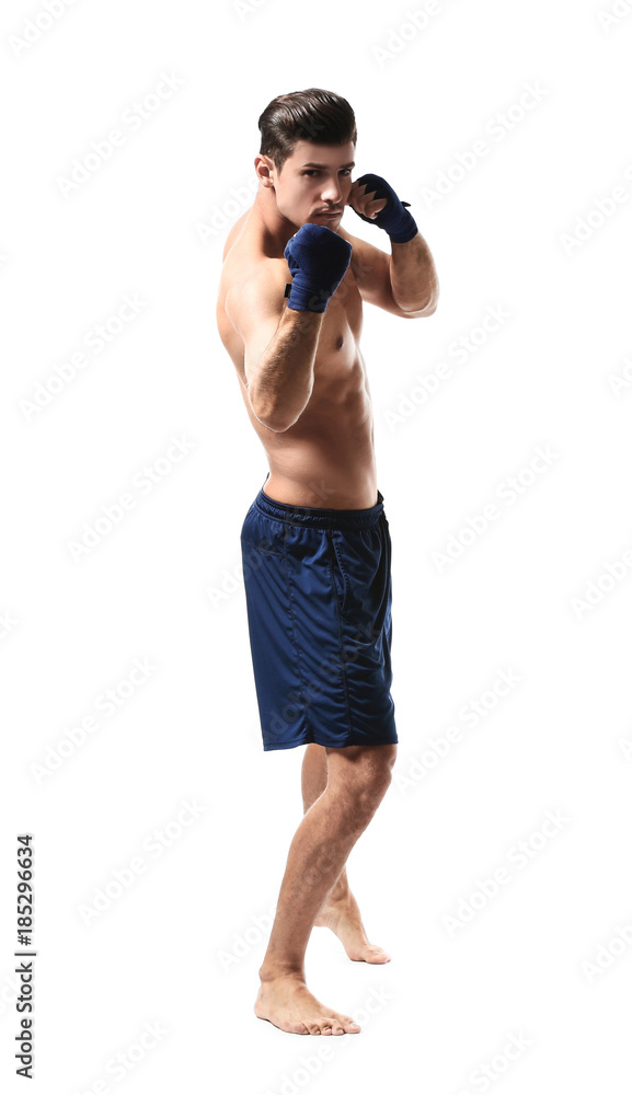 Attractive young boxer on white background Attractive young boxer on white background