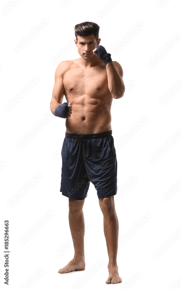 Attractive young boxer on white background Attractive young boxer on white background