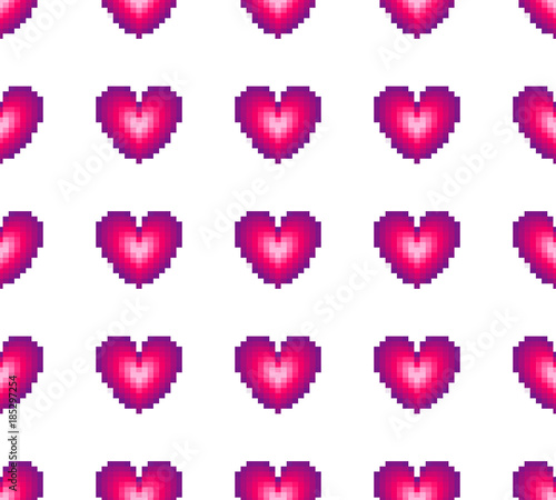 Seamless pattern of hearts on a white background. Retro style. Spriting.