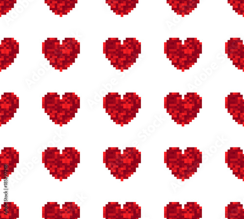 Seamless pattern of hearts on a white background. Retro style. Spriting.