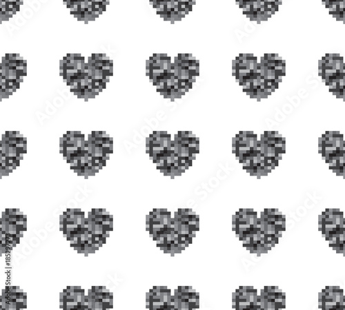 Seamless pattern of hearts on a white background. Retro style. Spriting.