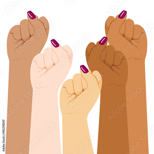 International woman day diversity raised fist strong girl power concept