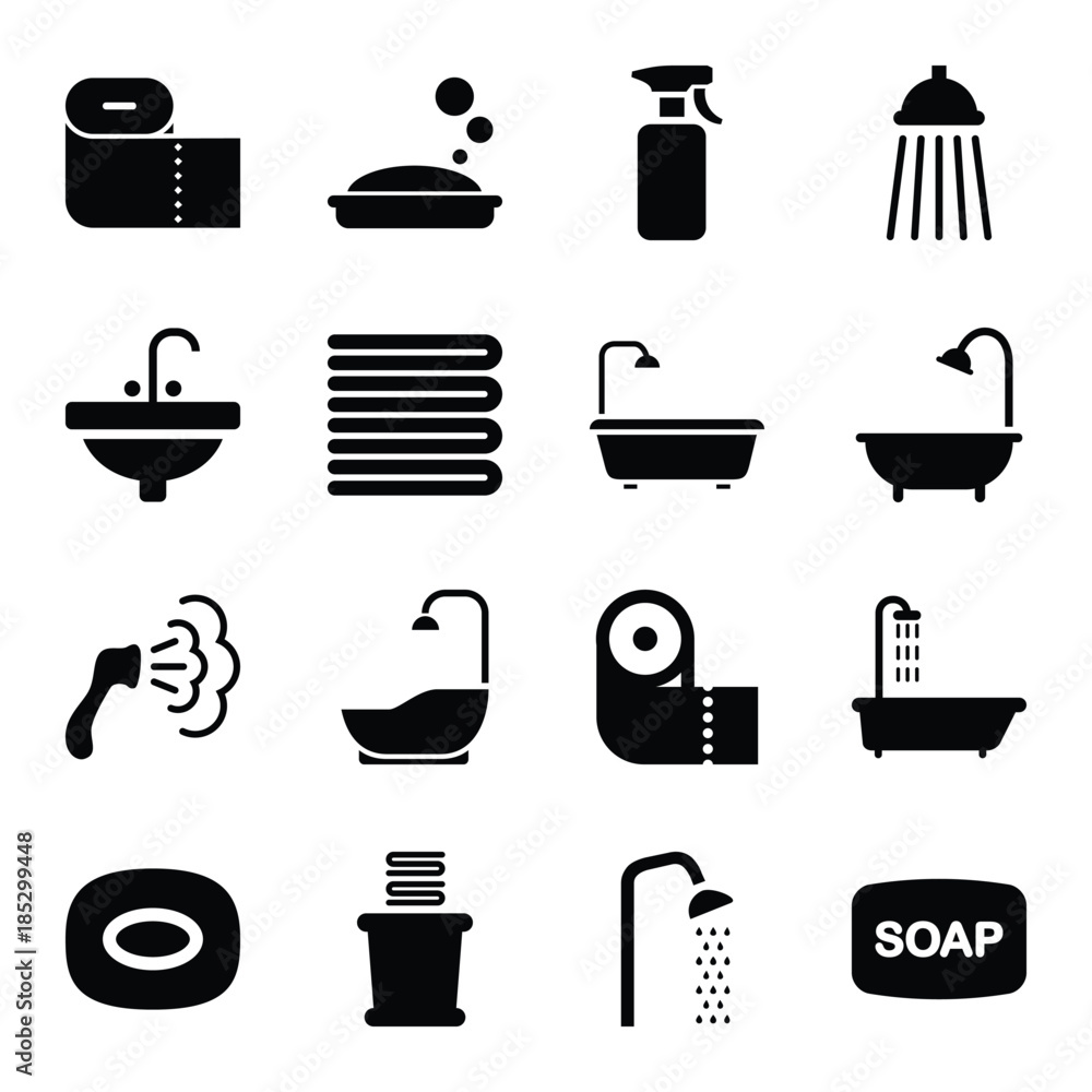 Set of 16 bath filled icons Set of 16 bath filled icons