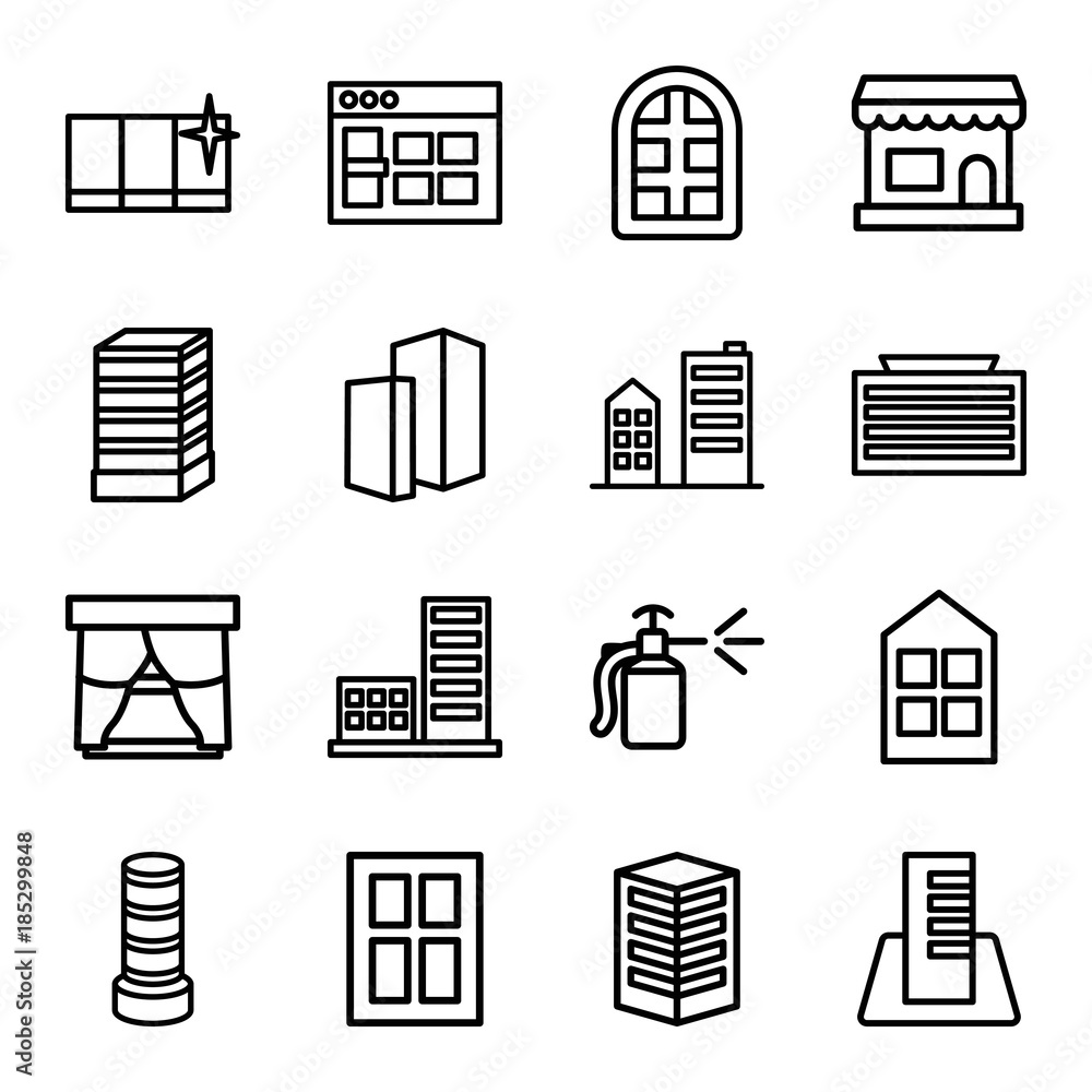 Window icons. set of 16 editable outline window icons Window icons. set of 16 editable outline window icons